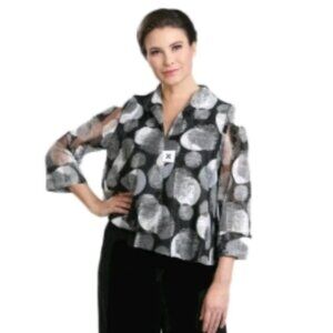 IC by Connie K Jacket Circle Textured Art-to-Wear Asymmetrical sz XXL Black Gray